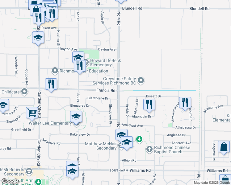 map of restaurants, bars, coffee shops, grocery stores, and more near in Richmond
