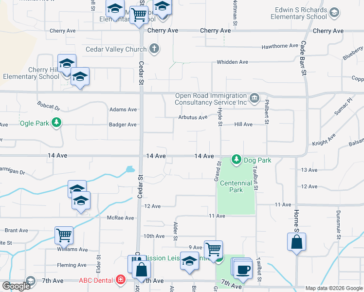 map of restaurants, bars, coffee shops, grocery stores, and more near 32921 14 Avenue in Mission