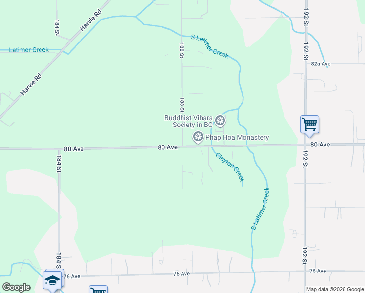 map of restaurants, bars, coffee shops, grocery stores, and more near 80 Avenue in Greater Vancouver