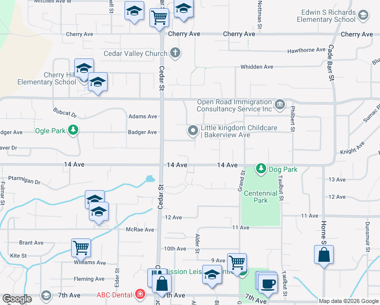 map of restaurants, bars, coffee shops, grocery stores, and more near 32881 Orchid Crescent in Mission