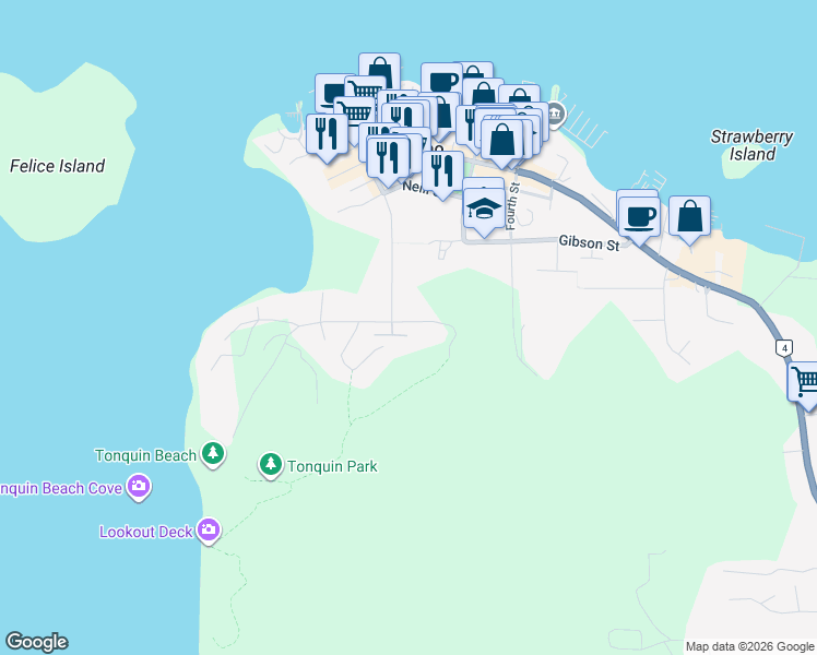 map of restaurants, bars, coffee shops, grocery stores, and more near 290 First Street in Tofino