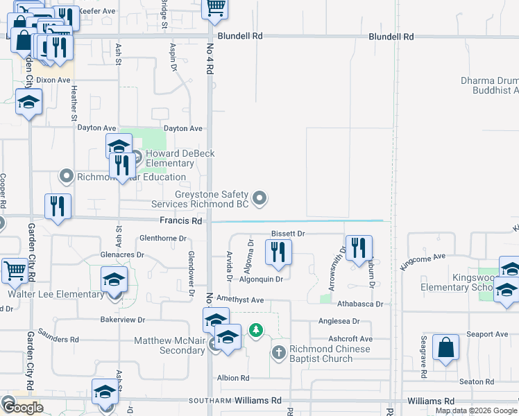 map of restaurants, bars, coffee shops, grocery stores, and more near in Richmond
