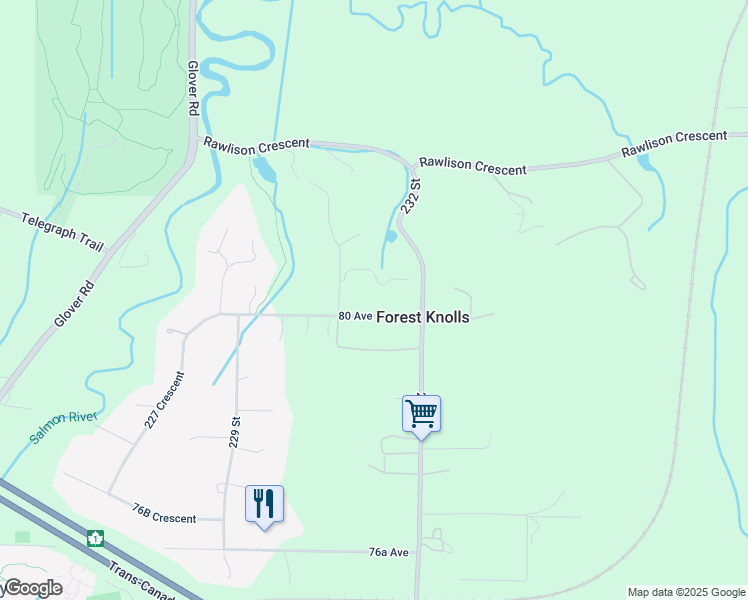 map of restaurants, bars, coffee shops, grocery stores, and more near 23133 80 Avenue in Langley Township