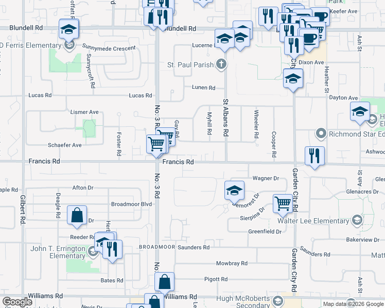 map of restaurants, bars, coffee shops, grocery stores, and more near in Richmond