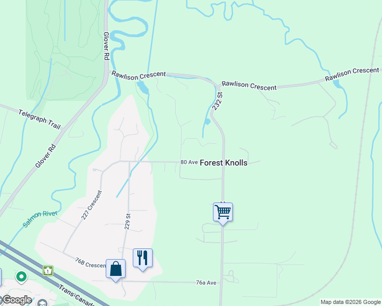 map of restaurants, bars, coffee shops, grocery stores, and more near 23107 80 Avenue in Langley Township