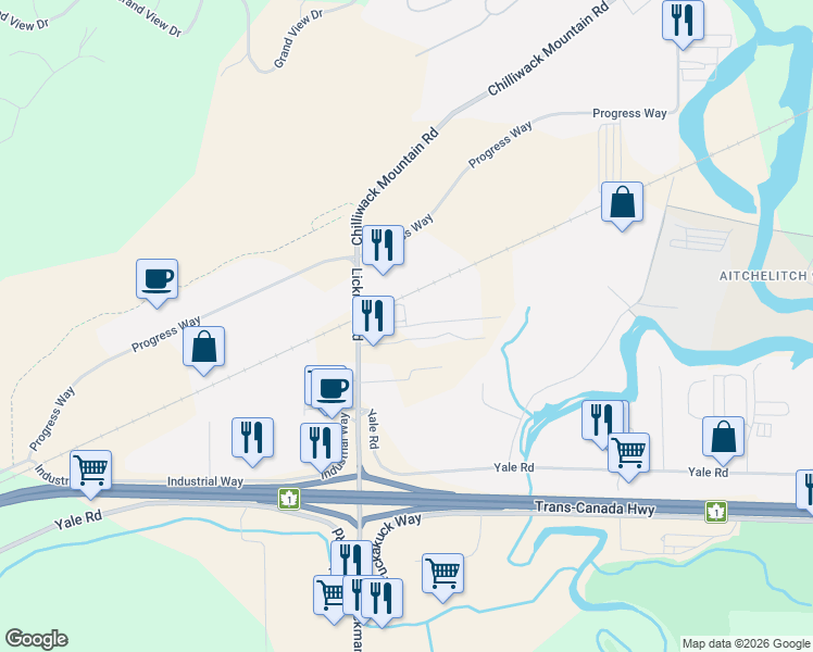 map of restaurants, bars, coffee shops, grocery stores, and more near 8072 Lickman Road in Chilliwack