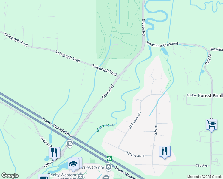 map of restaurants, bars, coffee shops, grocery stores, and more near 8058 Glover Road in Langley Township