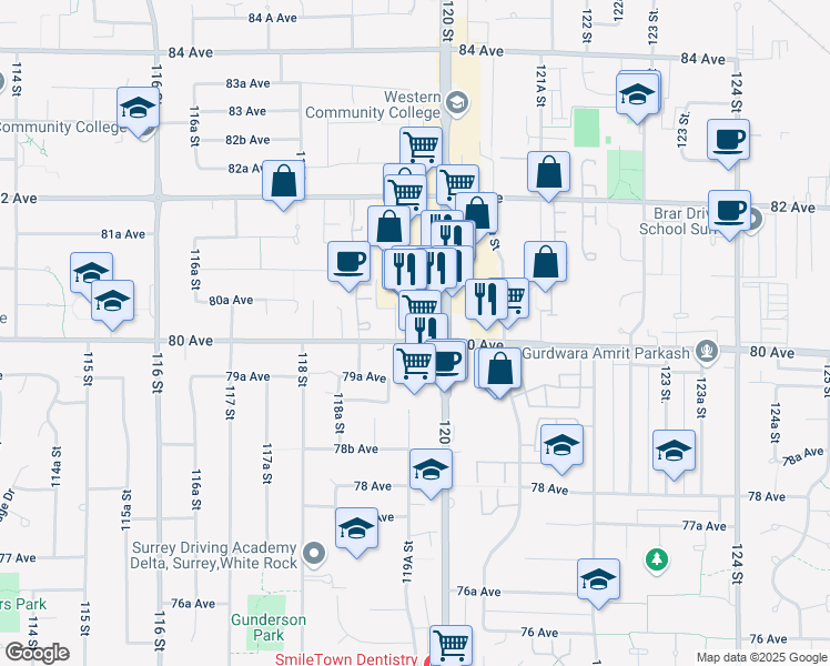 map of restaurants, bars, coffee shops, grocery stores, and more near in Delta