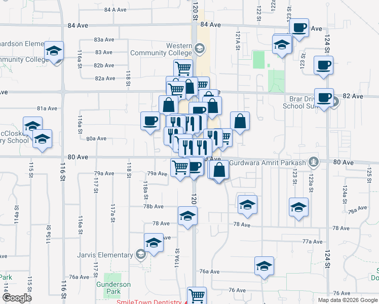 map of restaurants, bars, coffee shops, grocery stores, and more near in Delta