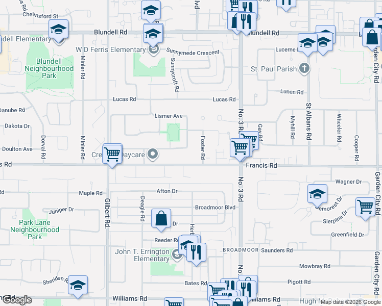 map of restaurants, bars, coffee shops, grocery stores, and more near 7700 Schaefer Avenue in Richmond