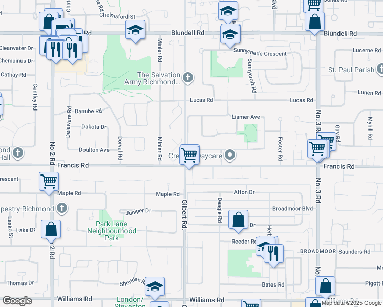 map of restaurants, bars, coffee shops, grocery stores, and more near 7180 Schaefer Avenue in Richmond