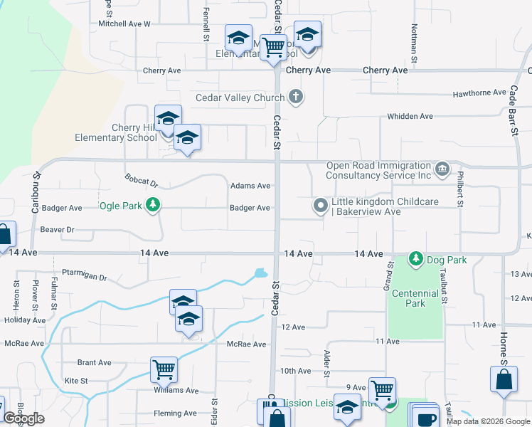 map of restaurants, bars, coffee shops, grocery stores, and more near 32774 Badger Avenue in Mission