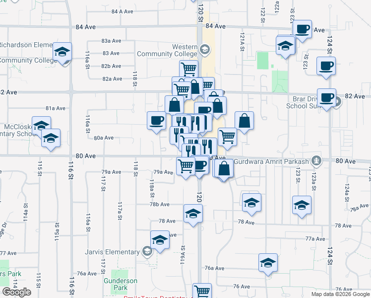 map of restaurants, bars, coffee shops, grocery stores, and more near in Delta
