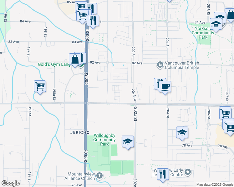 map of restaurants, bars, coffee shops, grocery stores, and more near 20150 81 Avenue in Langley Township