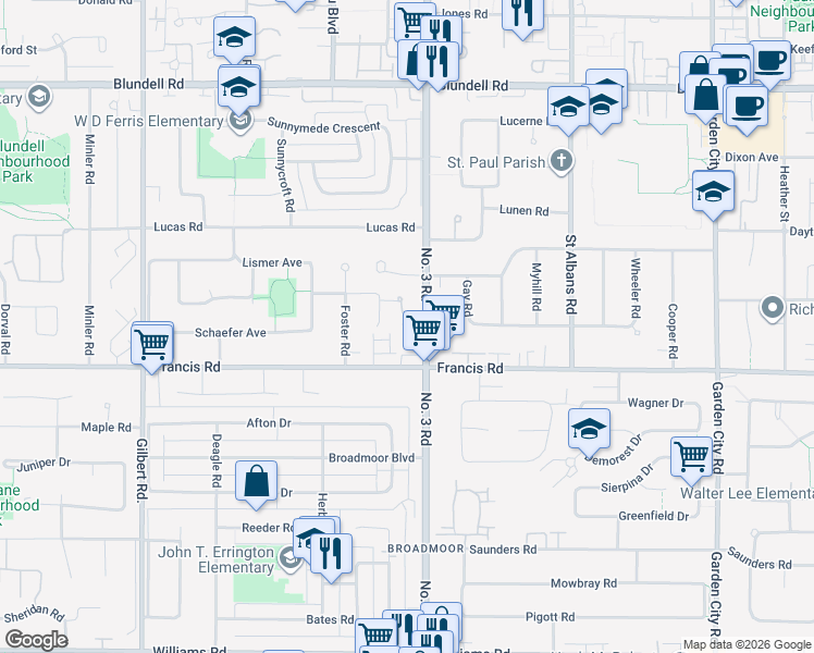 map of restaurants, bars, coffee shops, grocery stores, and more near 8693 No. 3 Road in Richmond