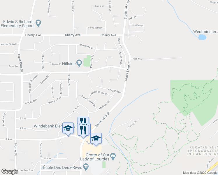 map of restaurants, bars, coffee shops, grocery stores, and more near 33797 Knight Avenue in Mission