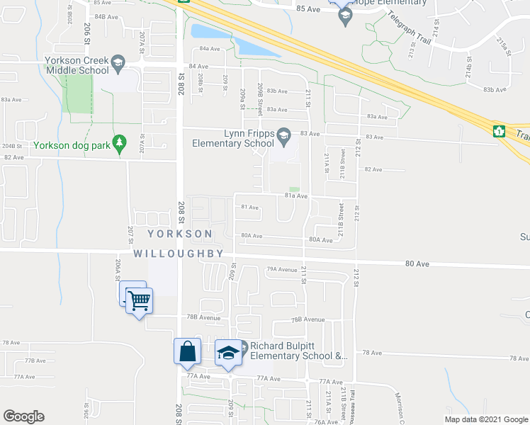 map of restaurants, bars, coffee shops, grocery stores, and more near 8076 209A Street in Langley City