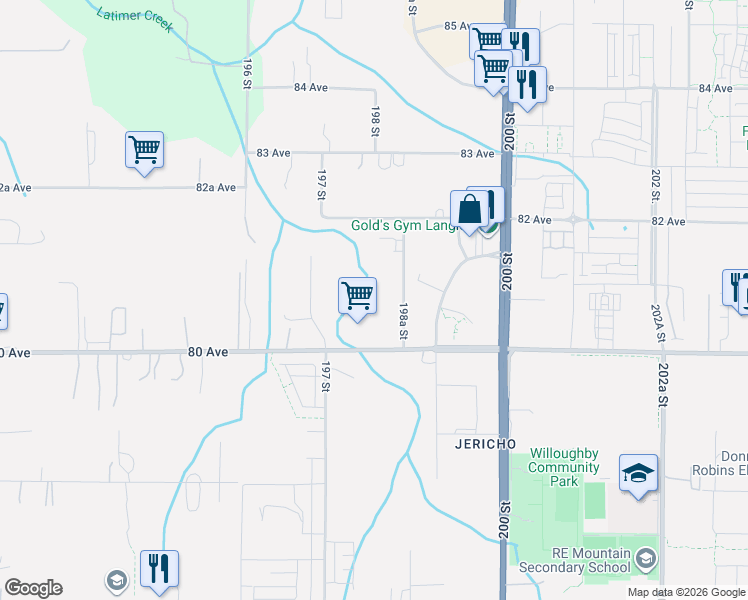 map of restaurants, bars, coffee shops, grocery stores, and more near 8075 198A Street in Langley Township