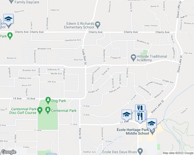 map of restaurants, bars, coffee shops, grocery stores, and more near 8123 Sumac Place in Mission