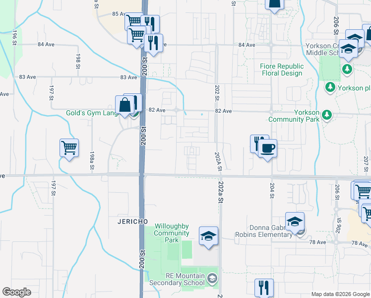 map of restaurants, bars, coffee shops, grocery stores, and more near 20150 81 Avenue in Langley Township