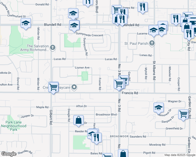 map of restaurants, bars, coffee shops, grocery stores, and more near 8831 Foster Road in Richmond