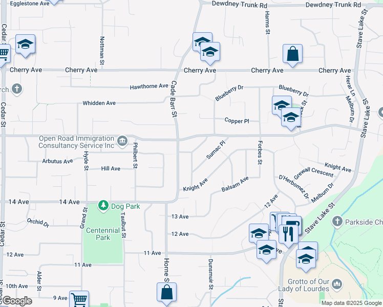 map of restaurants, bars, coffee shops, grocery stores, and more near 8141 Waxberry Crescent in Mission