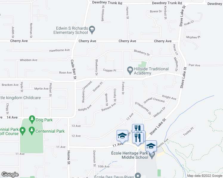map of restaurants, bars, coffee shops, grocery stores, and more near 33518 Knight Avenue in Mission