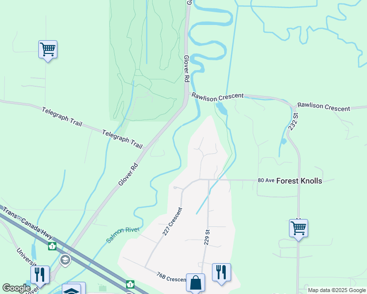 map of restaurants, bars, coffee shops, grocery stores, and more near 22878 80B Avenue in Langley Township