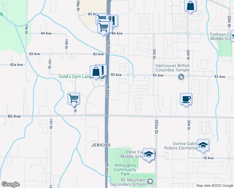 map of restaurants, bars, coffee shops, grocery stores, and more near 8117 200A Street in Langley Township
