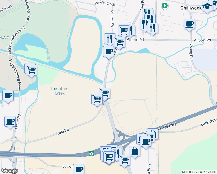 map of restaurants, bars, coffee shops, grocery stores, and more near 45506b Yale Road in Chilliwack