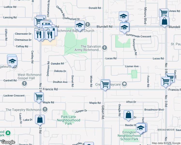 map of restaurants, bars, coffee shops, grocery stores, and more near 8811 Minler Road in Richmond