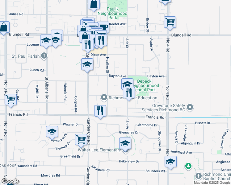 map of restaurants, bars, coffee shops, grocery stores, and more near 8682 Boyd Court in Richmond