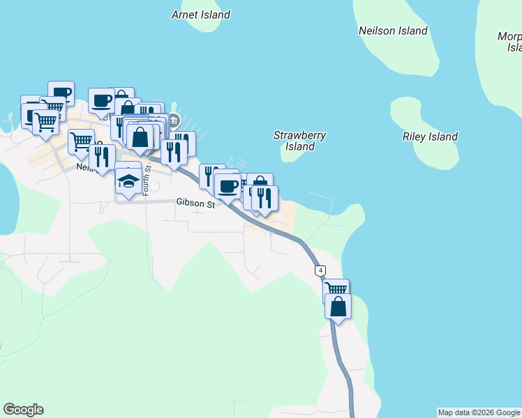 map of restaurants, bars, coffee shops, grocery stores, and more near 630 Campbell Street in Tofino