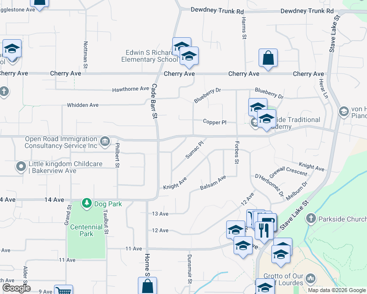 map of restaurants, bars, coffee shops, grocery stores, and more near 8174 Waxberry Crescent in Mission