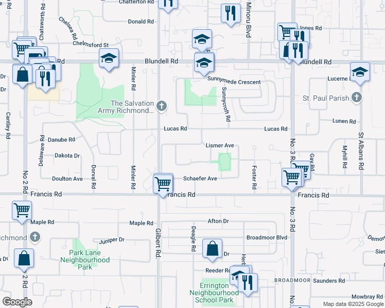 map of restaurants, bars, coffee shops, grocery stores, and more near 8640 Cullen Crescent in Richmond