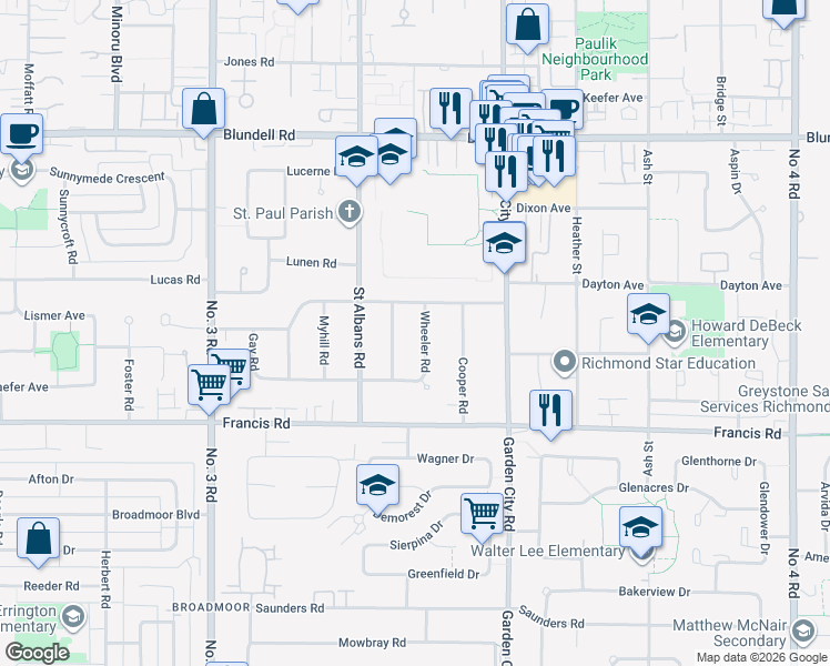 map of restaurants, bars, coffee shops, grocery stores, and more near in Richmond