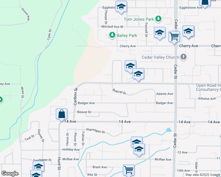 map of restaurants, bars, coffee shops, grocery stores, and more near 32464 Bobcat Drive in Mission