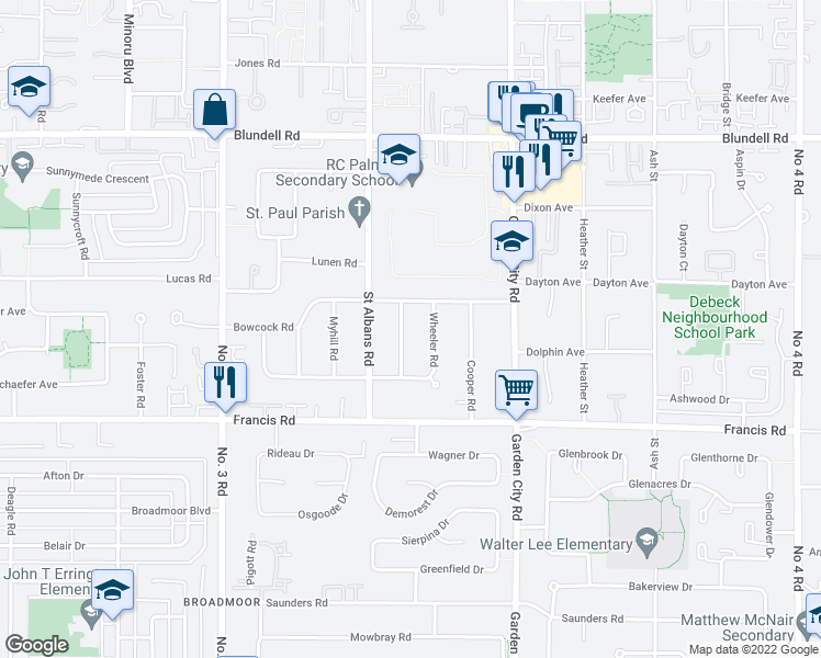 map of restaurants, bars, coffee shops, grocery stores, and more near 8780 Scotchbrook Road in Richmond
