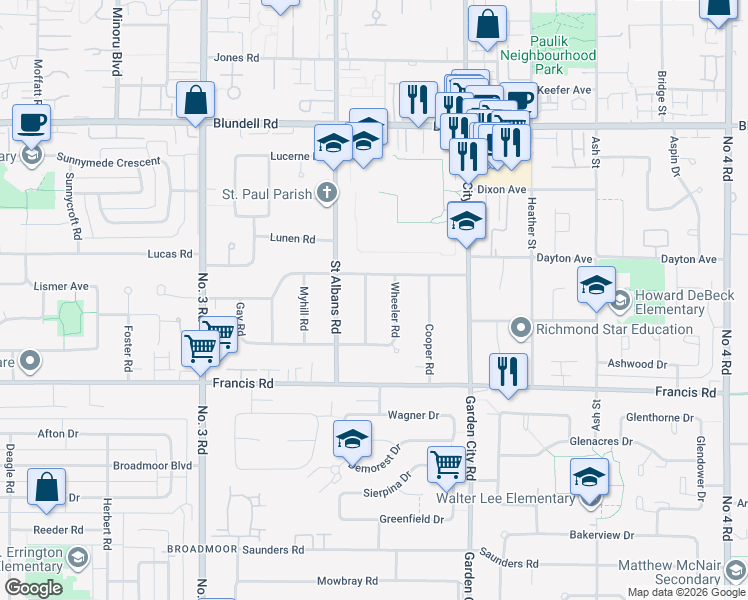 map of restaurants, bars, coffee shops, grocery stores, and more near 8780 Scotchbrook Road in Richmond