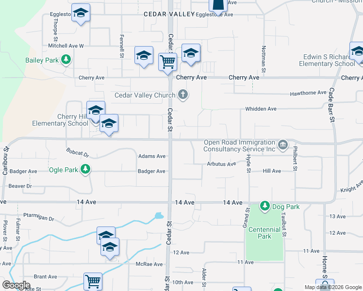 map of restaurants, bars, coffee shops, grocery stores, and more near 32832 Best Avenue in Mission