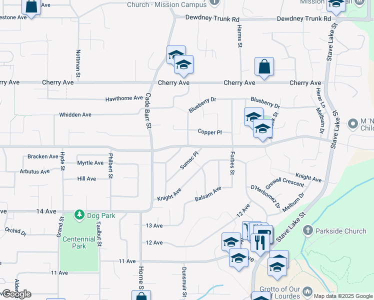 map of restaurants, bars, coffee shops, grocery stores, and more near 33444 Best Avenue in Mission