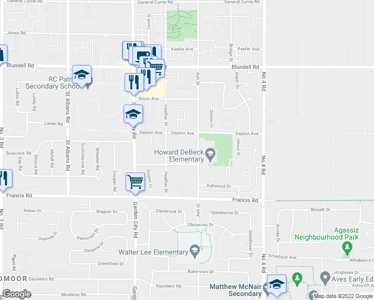 map of restaurants, bars, coffee shops, grocery stores, and more near 9280 Boyd Court in Richmond