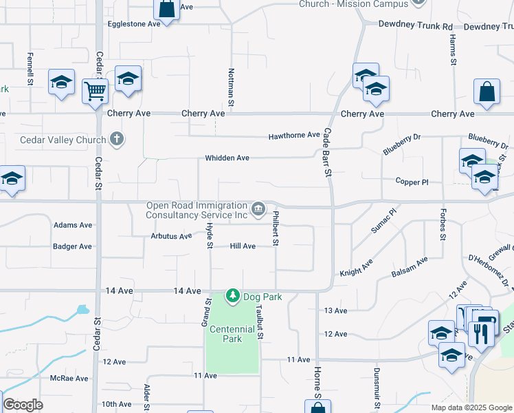 map of restaurants, bars, coffee shops, grocery stores, and more near 33160 Best Avenue in Mission