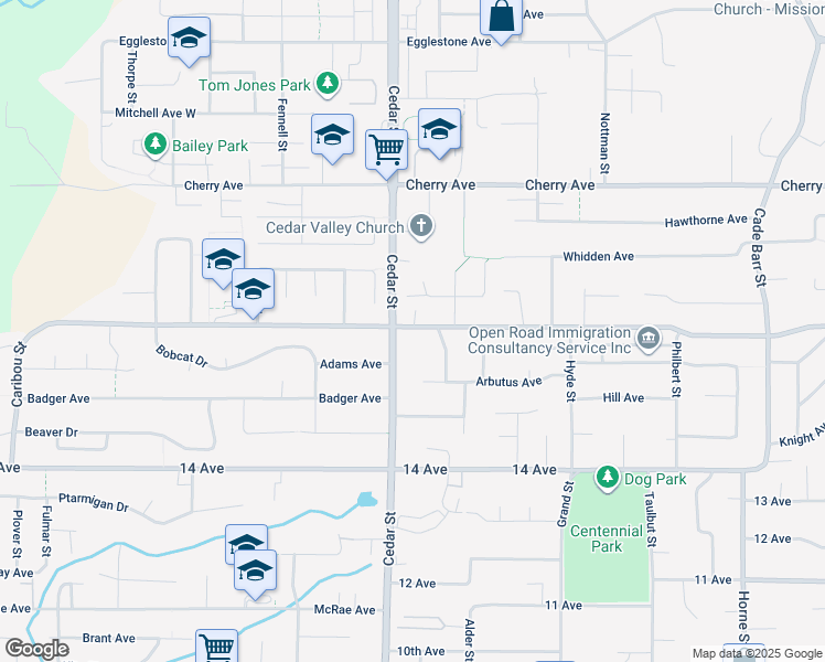 map of restaurants, bars, coffee shops, grocery stores, and more near 32826 Best Avenue in Mission