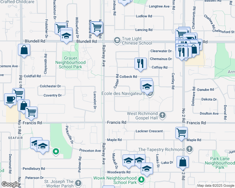 map of restaurants, bars, coffee shops, grocery stores, and more near 8540 Calder Road in Richmond