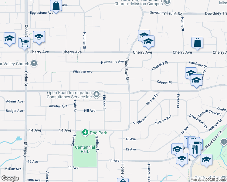map of restaurants, bars, coffee shops, grocery stores, and more near 33249 Best Avenue in Mission