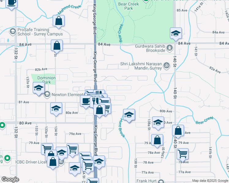map of restaurants, bars, coffee shops, grocery stores, and more near 8168 136A Street in Surrey