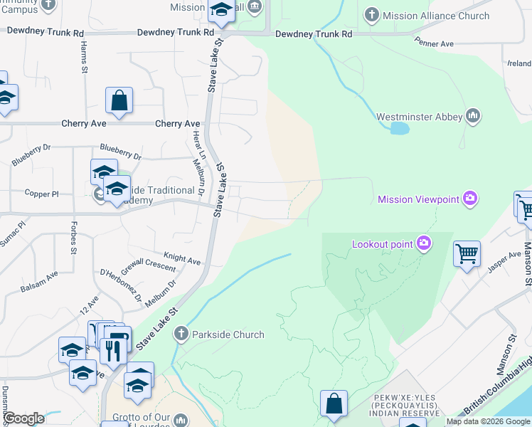 map of restaurants, bars, coffee shops, grocery stores, and more near 33985 Best Avenue in Mission