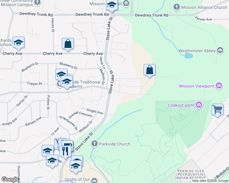 map of restaurants, bars, coffee shops, grocery stores, and more near 33920 Best Avenue in Mission