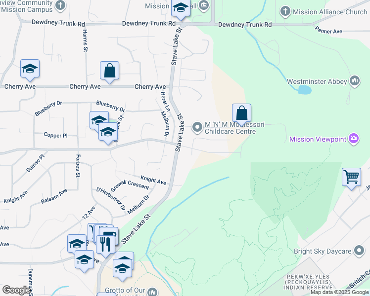 map of restaurants, bars, coffee shops, grocery stores, and more near 33920 Best Avenue in Mission